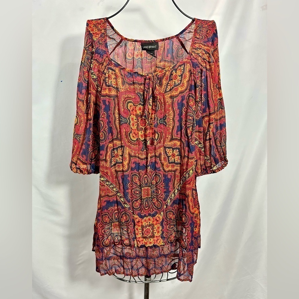 Lane Bryant red sheer printed blouse size 14/16